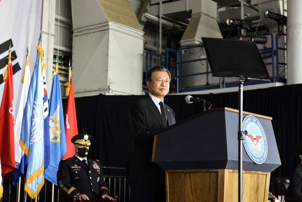 JOINT BASE PEARL HARBOR-HICKAM, HI — The Defense POW/MIA Accounting Agency, DPAA, hosted South Korean President Moon Jae-in for this year’s joint repatriation of remains ceremony on Sept. 23 2021.