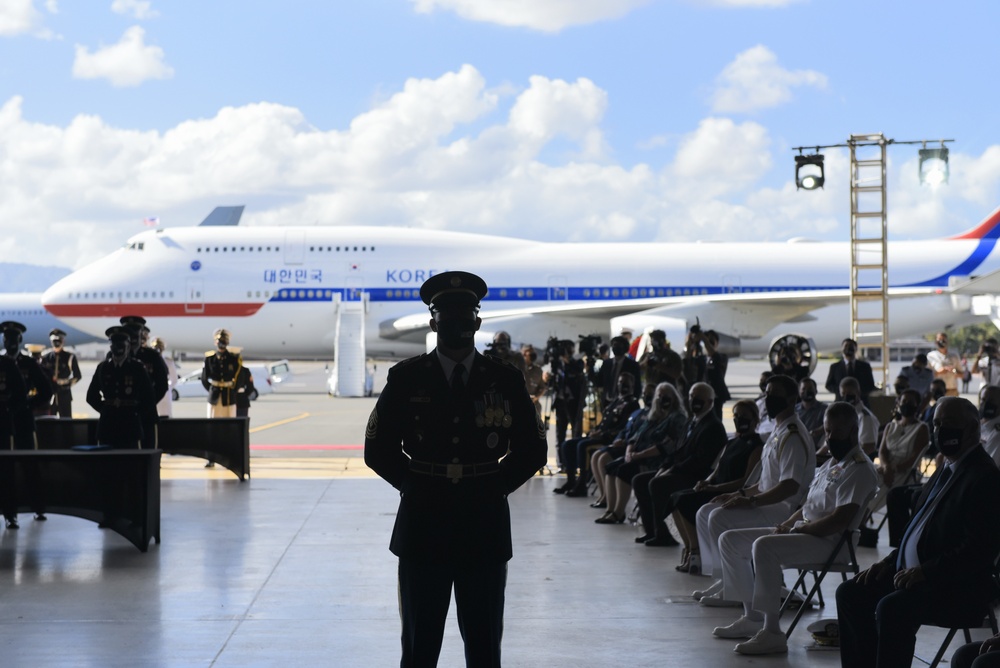 JOINT BASE PEARL HARBOR-HICKAM, HI — The Defense POW/MIA Accounting Agency, DPAA, hosted South Korean President Moon Jae-in for this year’s joint repatriation of remains ceremony on Sept. 23 2021.