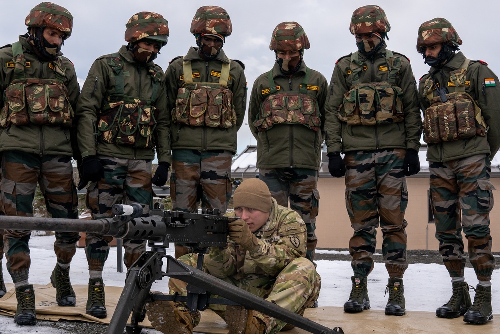 Spartan paratroopers and Indian Army troops conduct joint live fire training