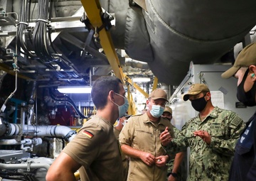 U.S. Navy, German Navy sail at sea together, meet ashore