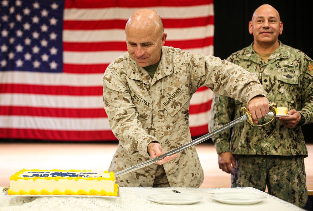 TF 51/5th MEB conducts Navy birthday cake cutting ceremony