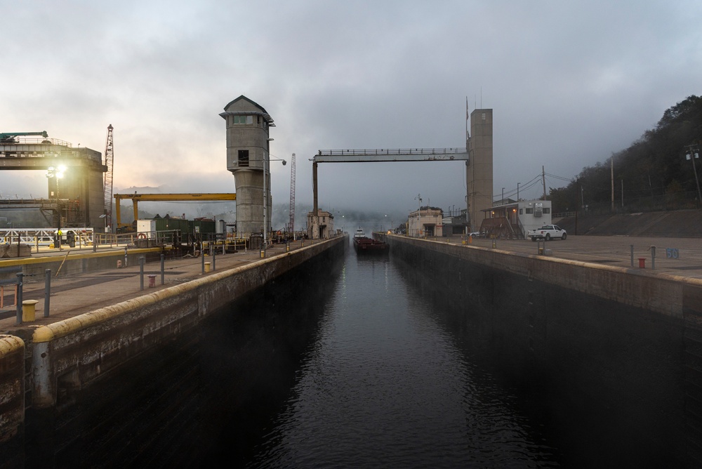 Foggy morning at Charleroi Locks and Dam