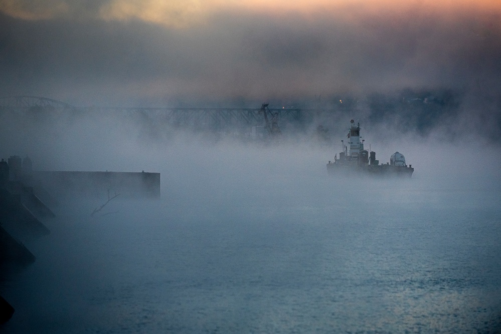 Foggy morning at Charleroi Locks and Dam