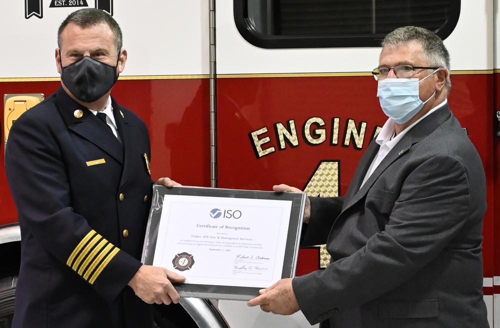 Tinker department earns elite status for fire protection