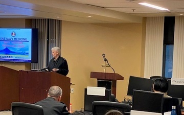 Deputy Surgeon General, RADM Gayle Shaffer briefing “Navy Medicine - Operating Forward” to the Advanced Readiness Officer Course (AROC), at NML&amp;PDC.