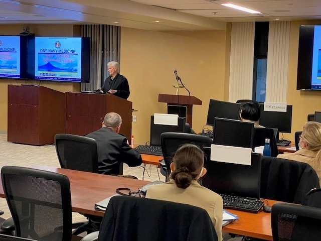 Deputy Surgeon General, RADM Gayle Shaffer briefing “Navy Medicine - Operating Forward” to the Advanced Readiness Officer Course (AROC), at NML&amp;PDC.