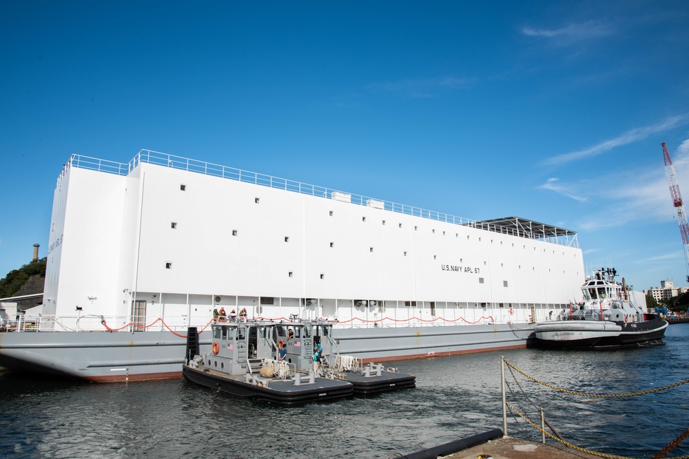 Newly Built Barracks Craft APL 67 Moored in Yokosuka