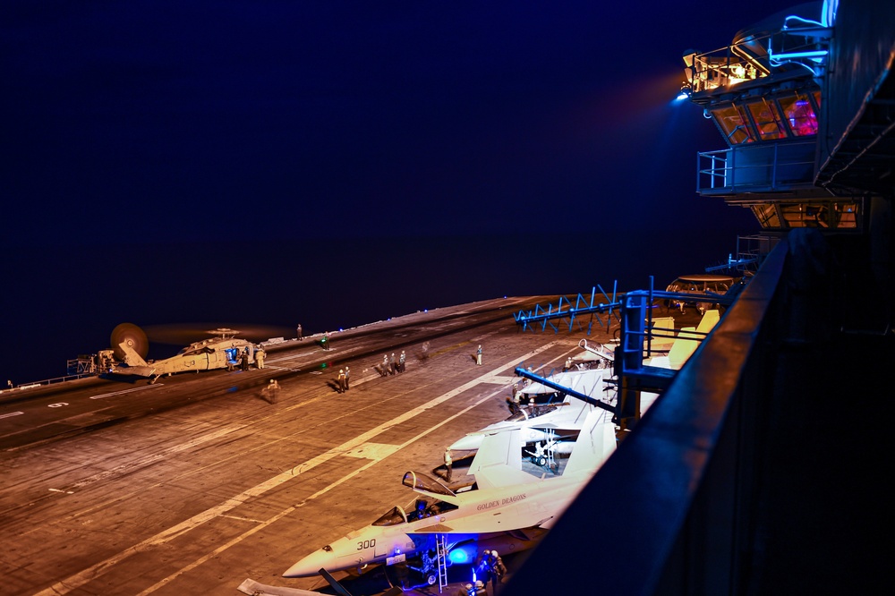 USS Carl Vinson (CVN 70) Conducts Night-Time Flight Operations in Andaman Sea