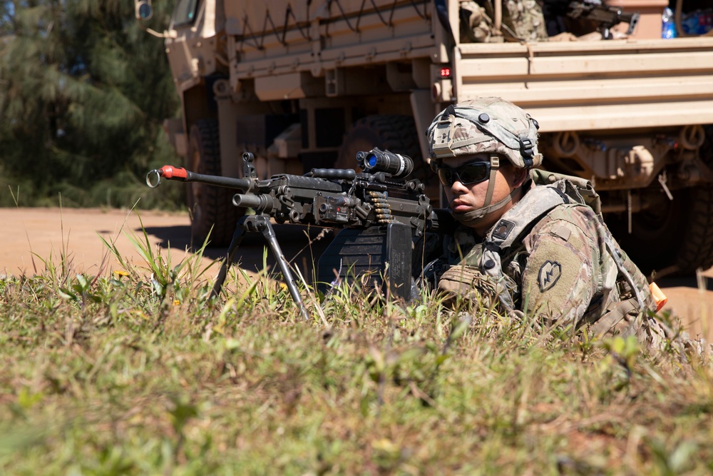 25th ID Soldiers react to indirect fire during convoy as part of JPMRC rotation 22-01