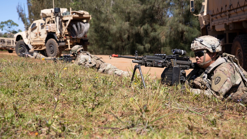 25th ID Soldiers react to indirect fire during convoy as part of JPMRC rotation 22-01