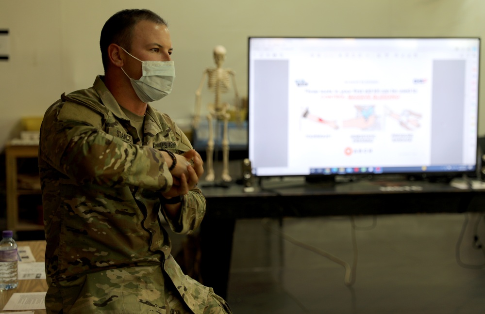 Medics with Task Force Sovereign provide Tactical Combat Casualty Care class to Soldiers at Camp Buehring