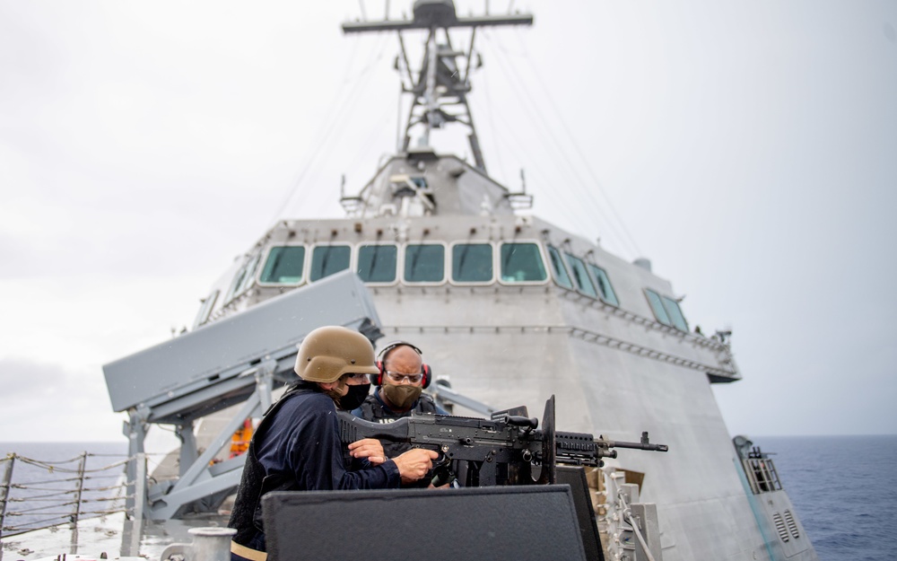 USS Charleston Sailors Conduct Live Fire Gunnery Exercise