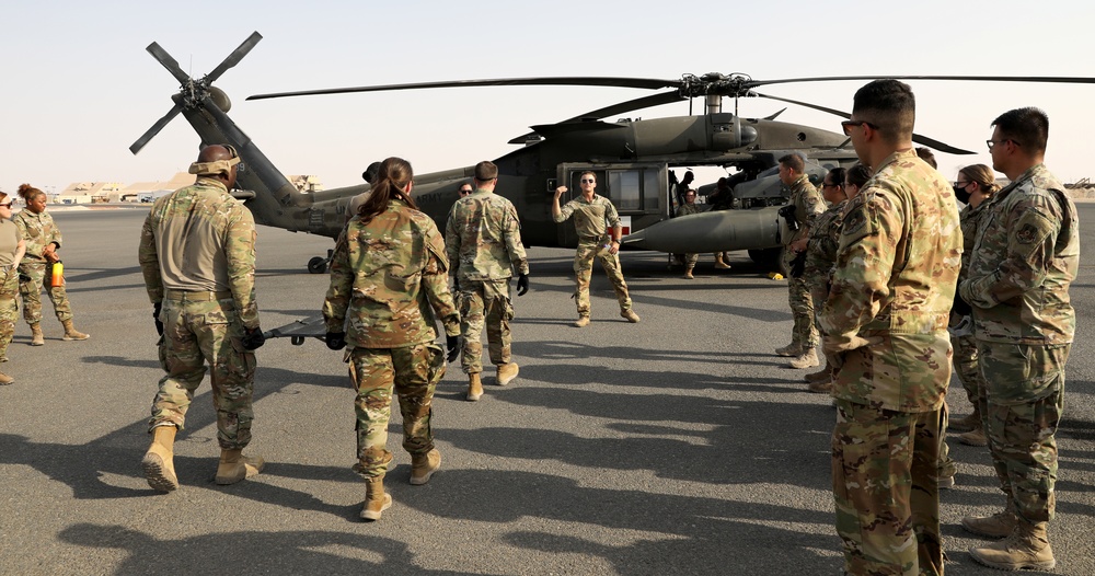 Task Force Raptor medics conduct hot/cold load training to Airmen at Camp Ali Al Salem