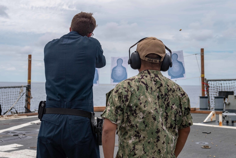 USS Higgins (DDG 76) small arms weapsons shoot.