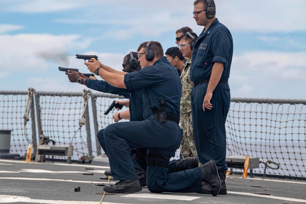 USS Higgins (DDG 76) small arms weapsons shoot.