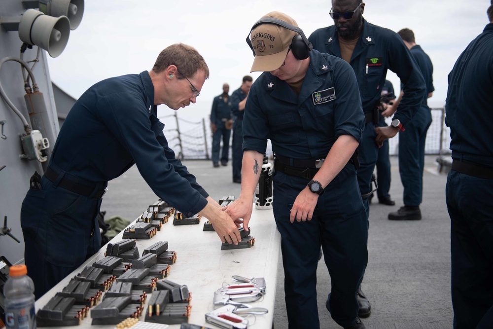 USS Higgins (DDG 76) small arms weapsons shoot.