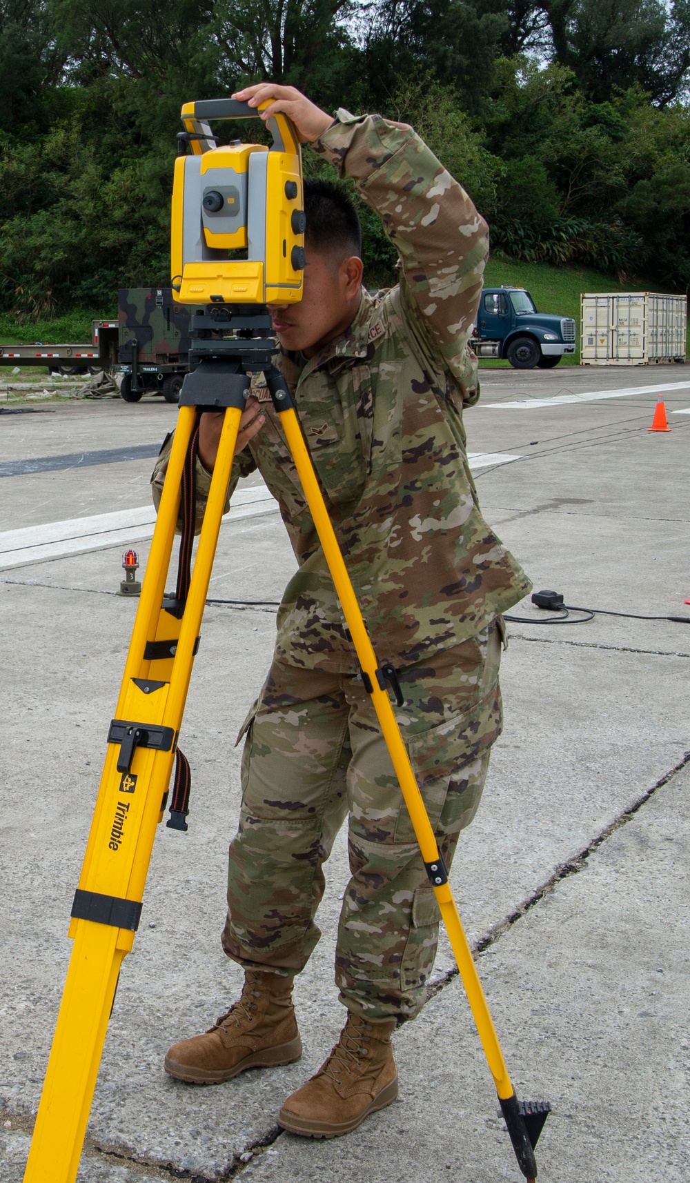US Navy Seabees with NMCB-5 participate in joint airfield damage repair training