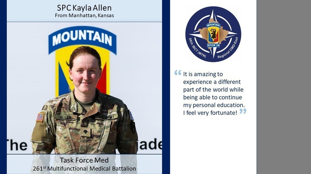 KFOR 29 RC-East Soldier Spotlight - U.S Army SPC Kayla Allen