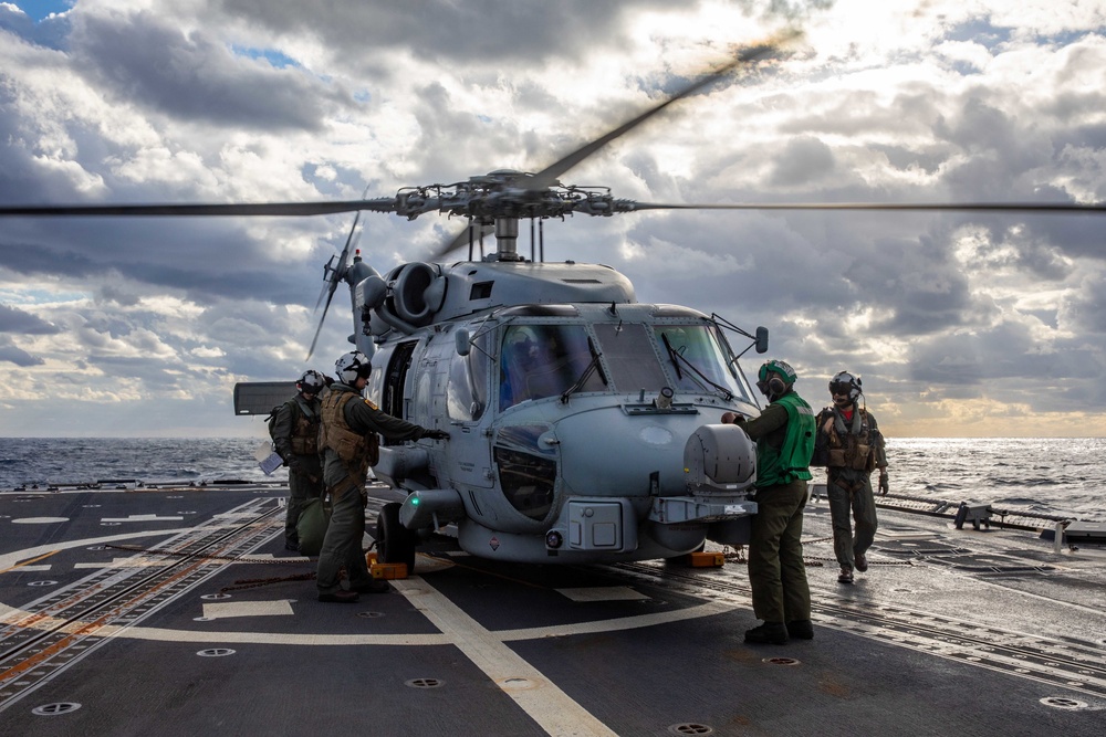 Sailors aboard USS Dewey Conduct Flight Deck Operations with HSM-51
