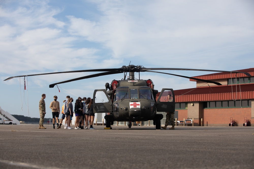 Soldiers from the 3rd Combat Aviation Brigade participate in the St. Andrew’s Career Exploration Day.