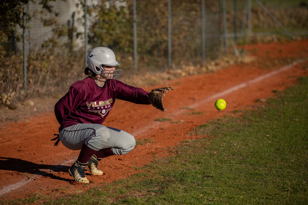 Vilseck High School student catches baseball