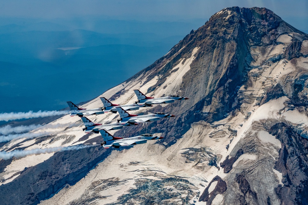 Thunderbirds fly over Mt. Hood