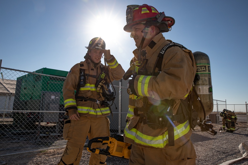 Task Force Holloman Fire Department and 49th Fire Department participate in a training activity at Aman Omid Village