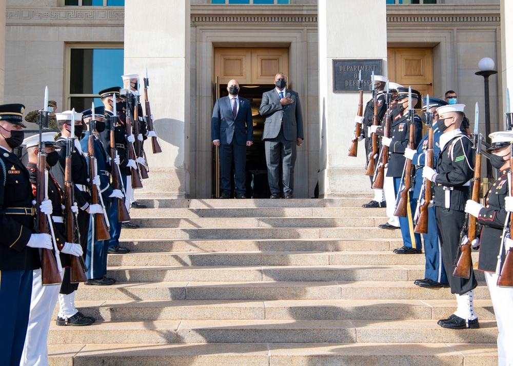 Secretary of Defense Lloyd J. Austin III hosts a bilateral exchange