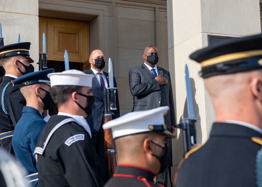 Secretary of Defense Lloyd J. Austin III hosts a bilateral exchange