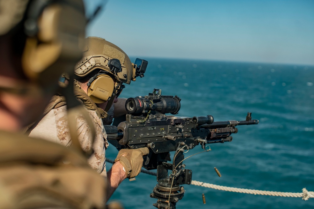 11th MEU ADRD boat team conduct crew-served weapons range aboard USS Pearl Harbor