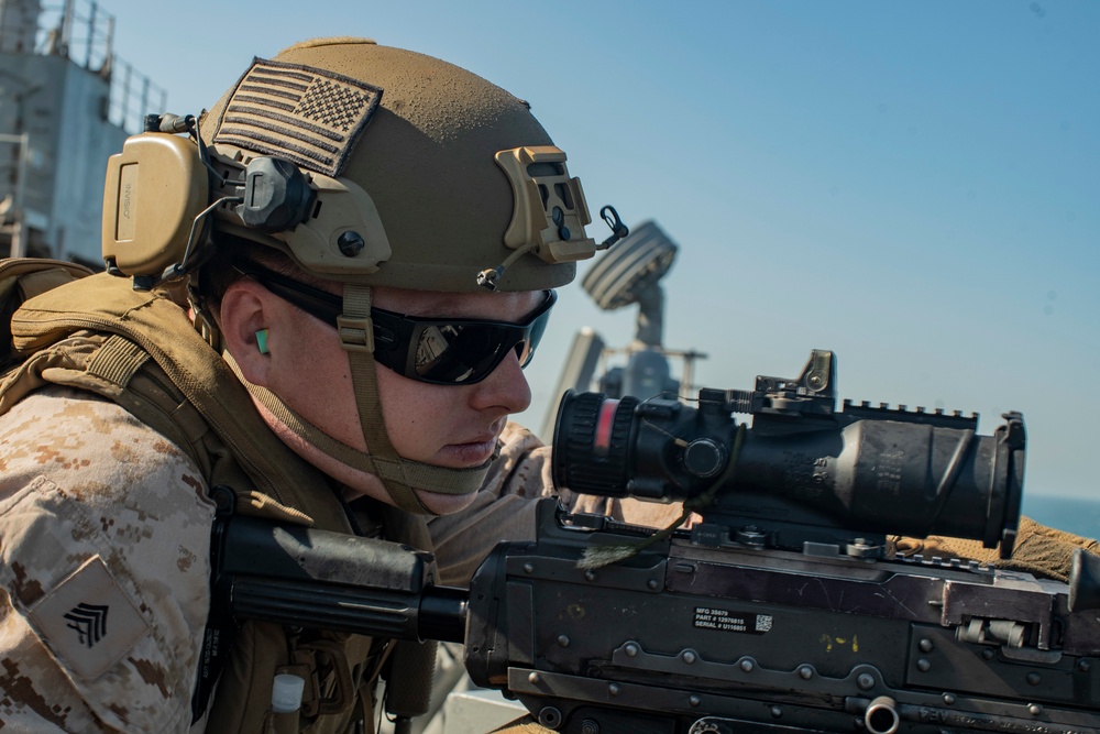 11th MEU ADRD boat team conduct crew-served weapons range aboard USS Pearl Harbor