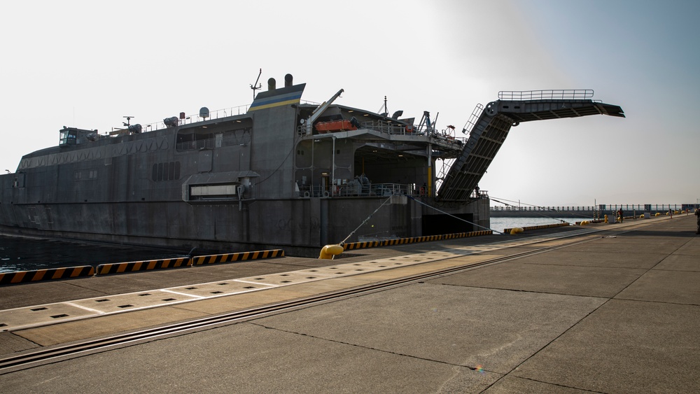 Exercise Active Shield 2021: USNS Guam (T-HST-1) makes port to receive military vehicles