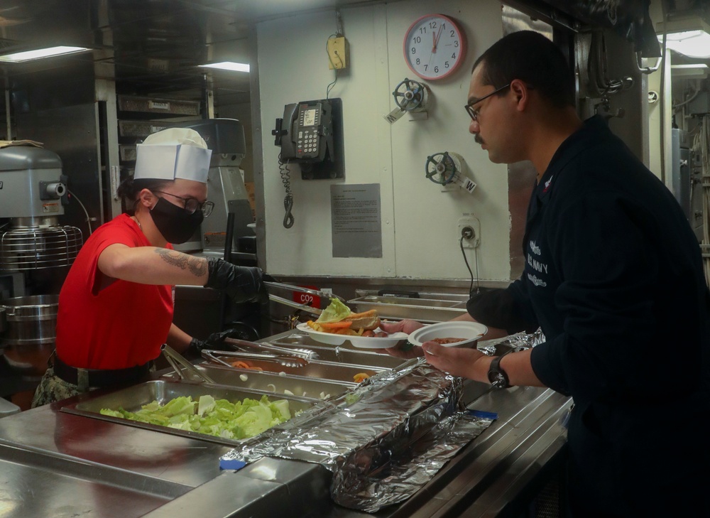 Sailors Onboard USS Antietam (CG 54) Enjoy Burger Wednesday