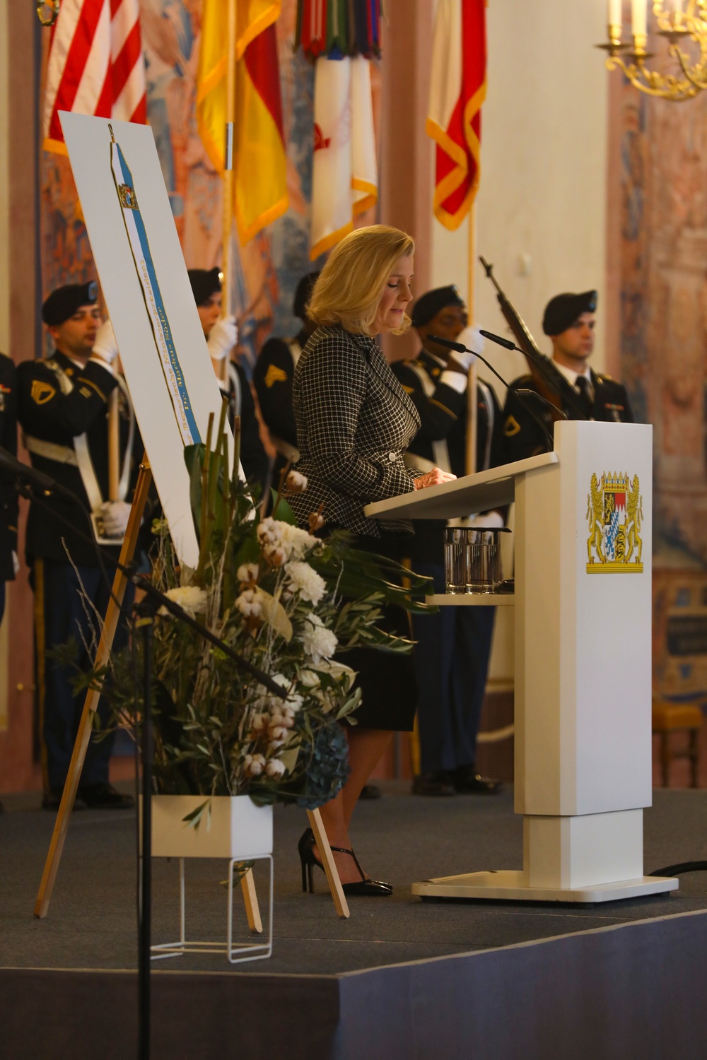 U.S. Secretary of the Army Speaks During the Bavarian Streamer Ceremony