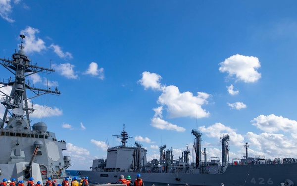 USS Dewey Conducts a Replenishment-at-sea with JS Omi (AOE-426)