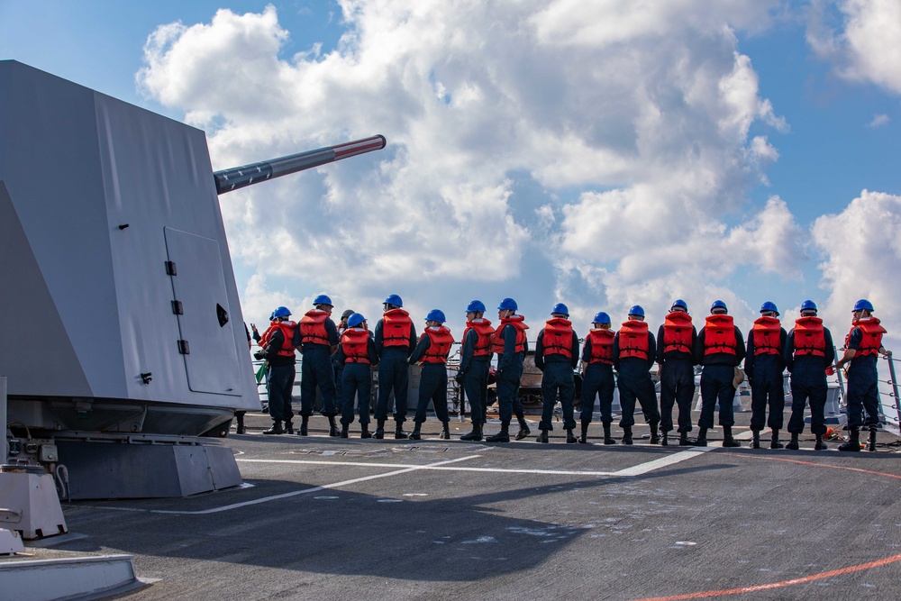 USS Dewey Sailors Standby to Pick Up the Phone and Distance Line