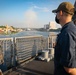 USS Sioux City Sailor Mans the Rails During Sea and Anchor Detail