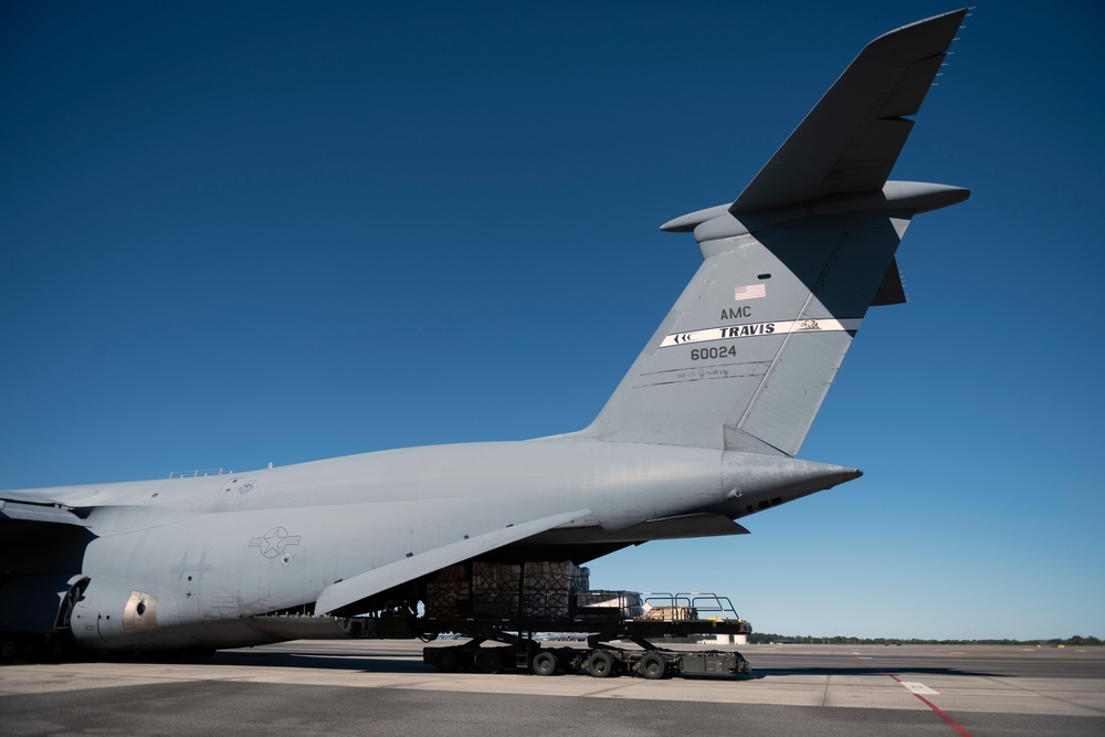 Travis AFB loads humanitarian cargo at JB Charleston