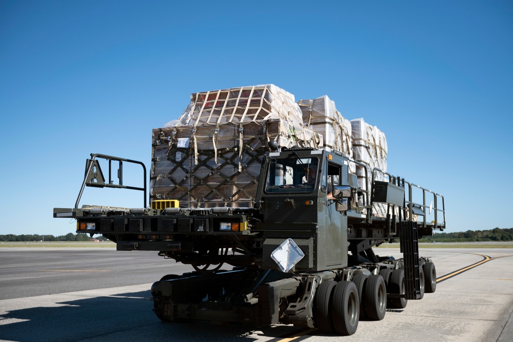 Travis AFB loads humanitarian cargo at JB Charleston