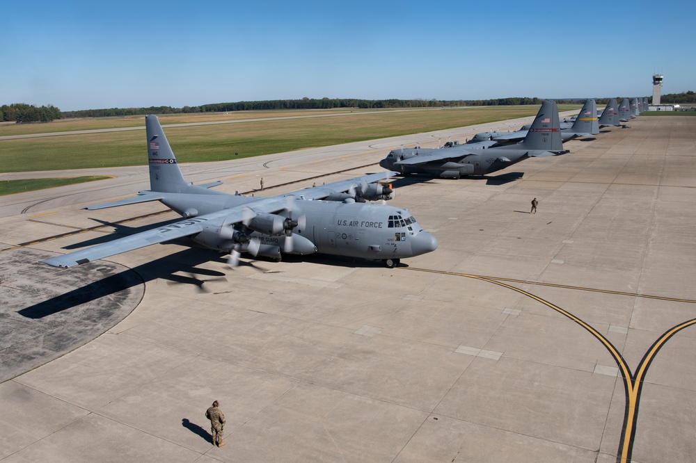 Five ship formation flight at 179th Airlift Wing