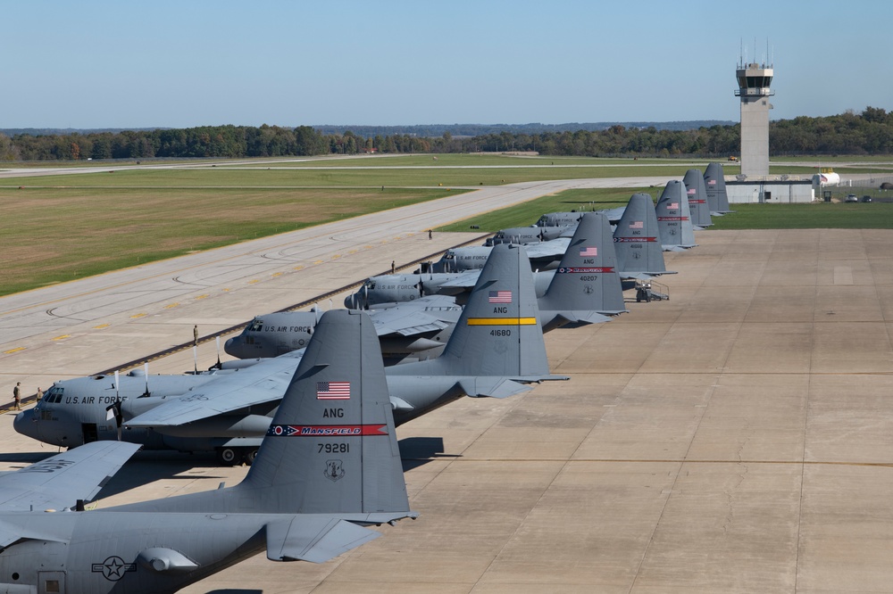 Five ship formation flight at 179th Airlift Wing