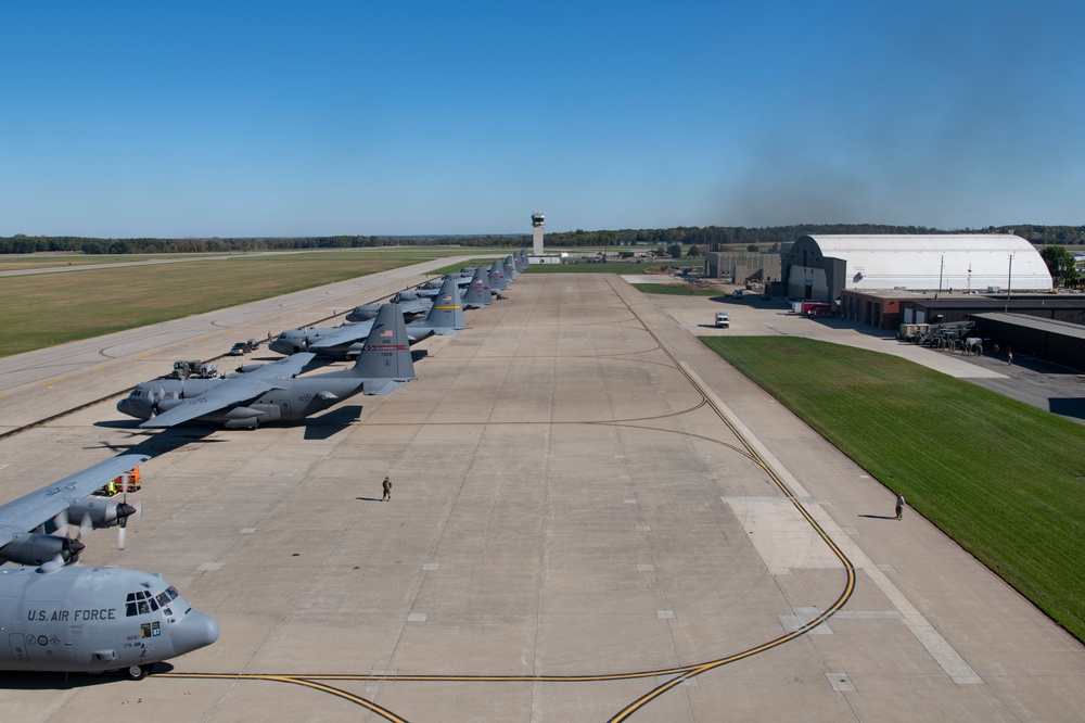 Five ship formation flight at 179th Airlift Wing