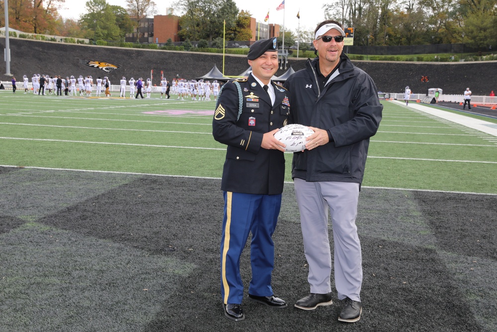 MDARNG Recruiter Receives Game Ball at Towson University Football Game