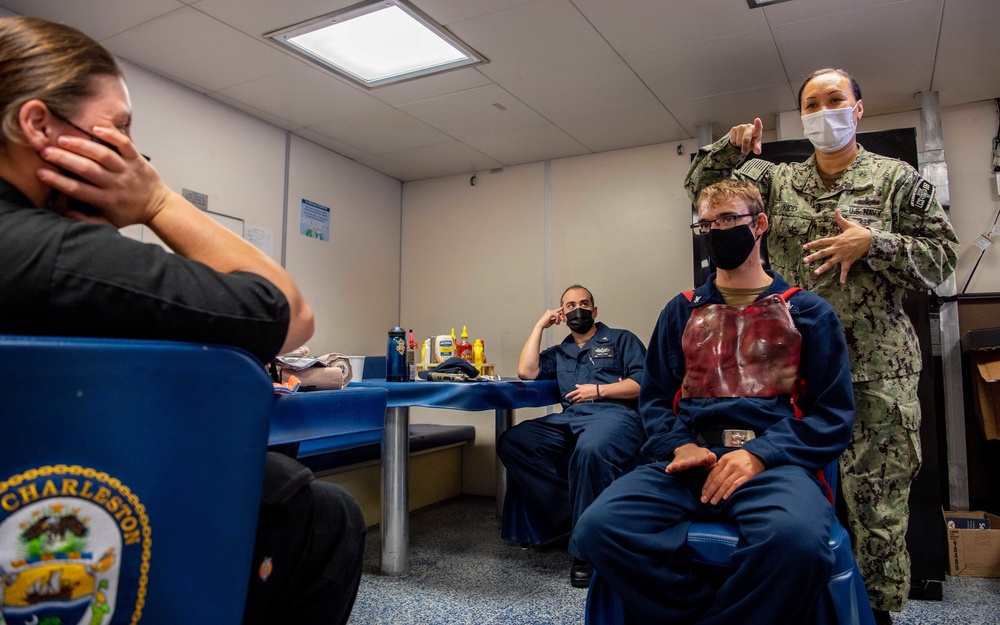 USS Charleston Sailors Participate in a Simulated Medical Emergency