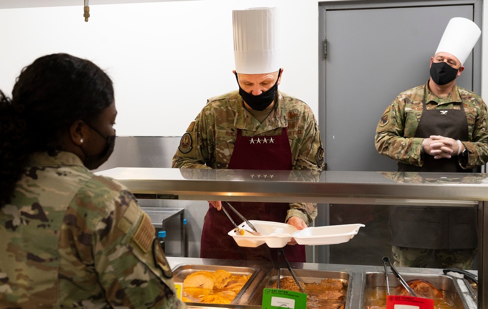 Leadership serves Wright-Patt Airmen holiday meal