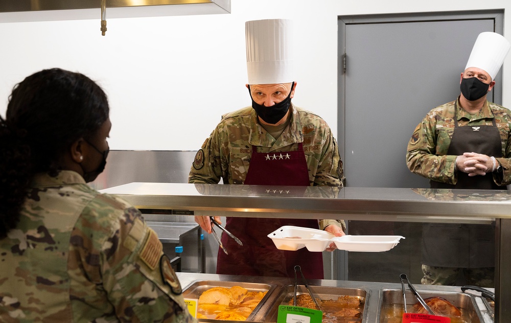 Leadership serves Wright-Patt Airmen holiday meal