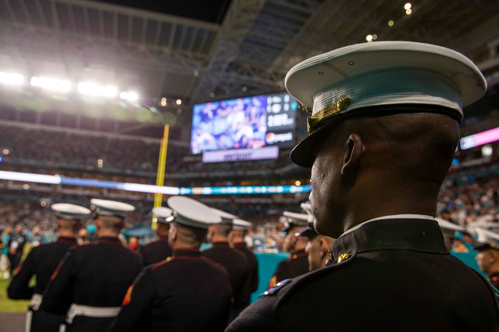 Silent Drill Platoon performs during Miami Dolphins’ Salute to Service game