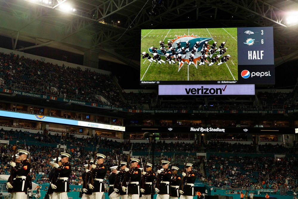 Silent Drill Platoon performs during Miami Dolphins’ Salute to Service game