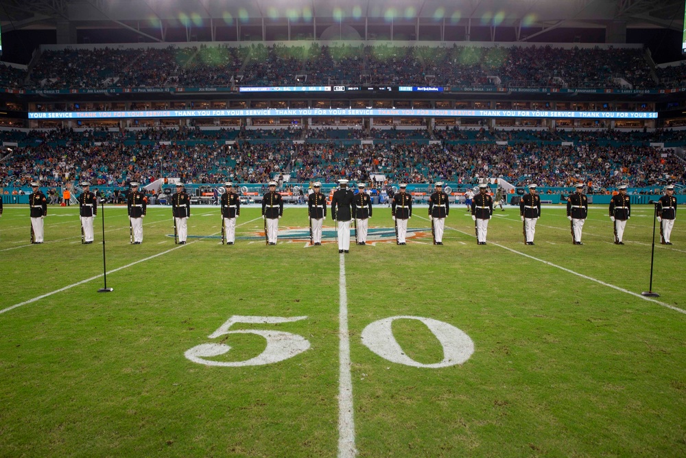 Silent Drill Platoon performs during Miami Dolphins’ Salute to Service game