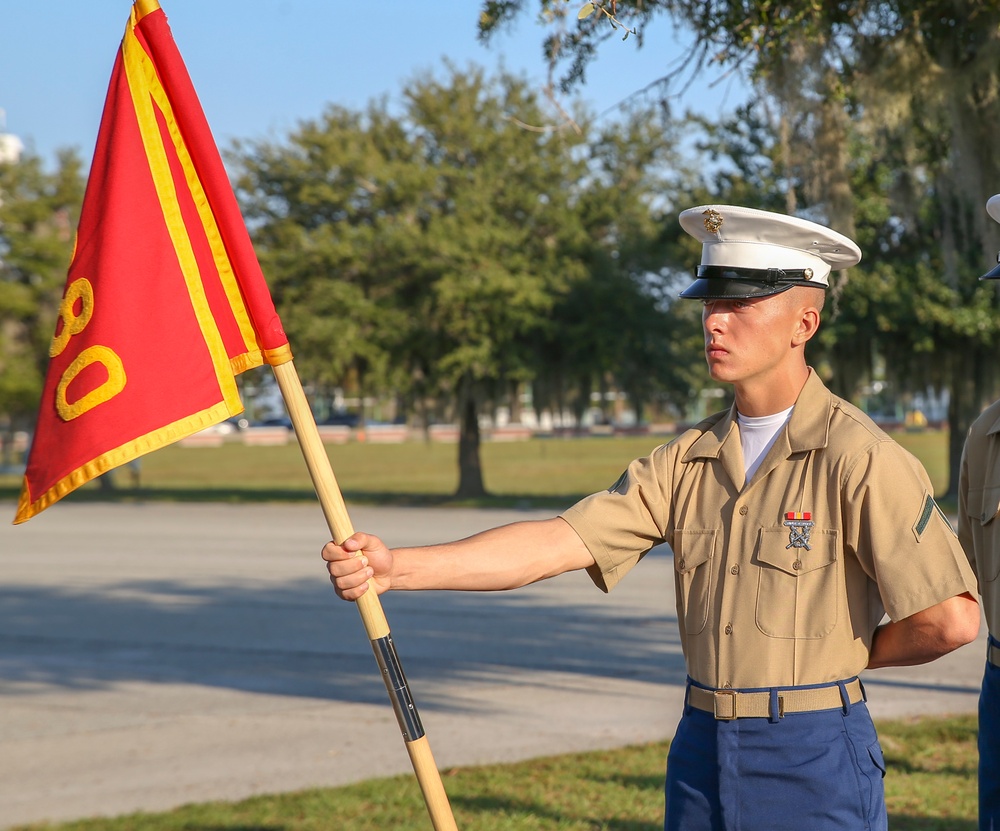 Marine graduates from Marine Corps Recruit Depot Parris Island as platoon honor graduate